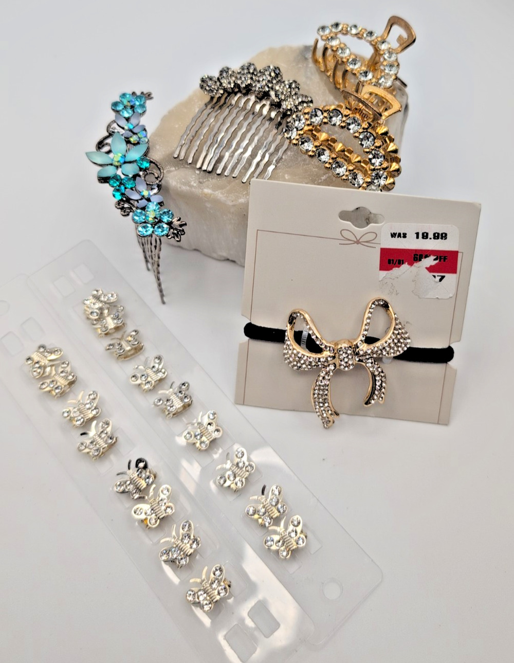 Sparkle Rhinestone Hair Barette Comb Set Butterfly Clips 7 pcs variety most NWT